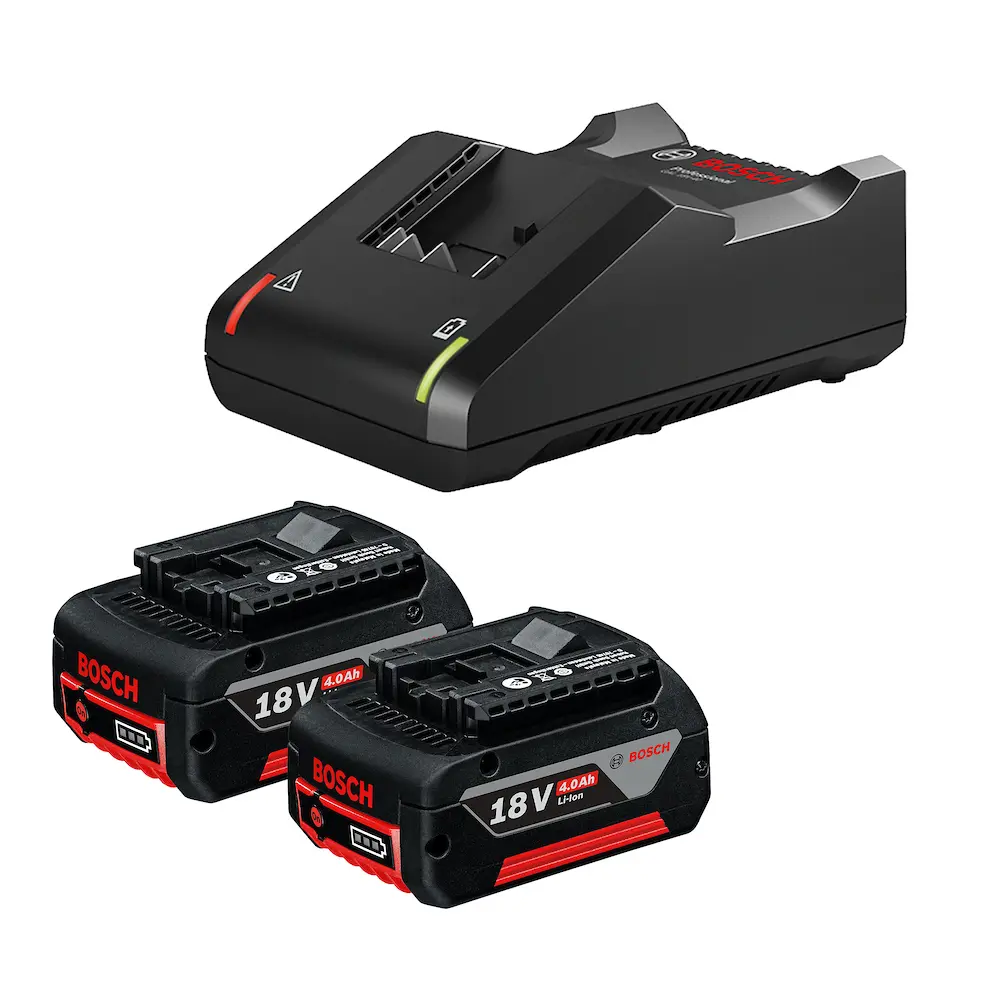 Kit Bosch 1600A02RM8 com duas baterias GBA 18V de 4,0 Ah e carregador GAL 18V-40.
