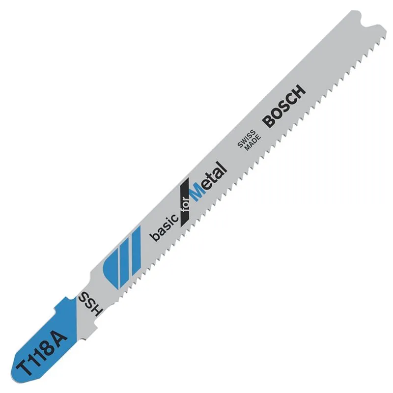 Lâmina Bosch T118A Basic for Metal para serra tico-tico, com dentes finos e encaixe em T.