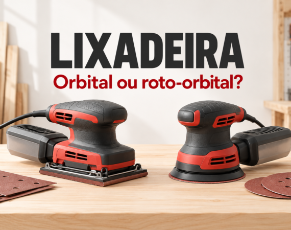 Ilustração de lixadeiras de base retangular e circular com o título Lixadeira: Orbital ou roto-orbital?