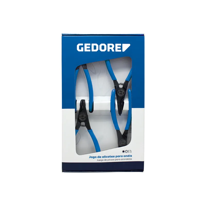 Jogo Gedore C 8000 A-J 4 com quatro alicates para anéis internos e externos.