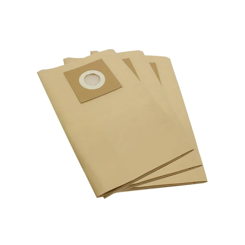 Três sacos de papel bege para Kärcher NT 2000, com flange de papelão e abertura circular.