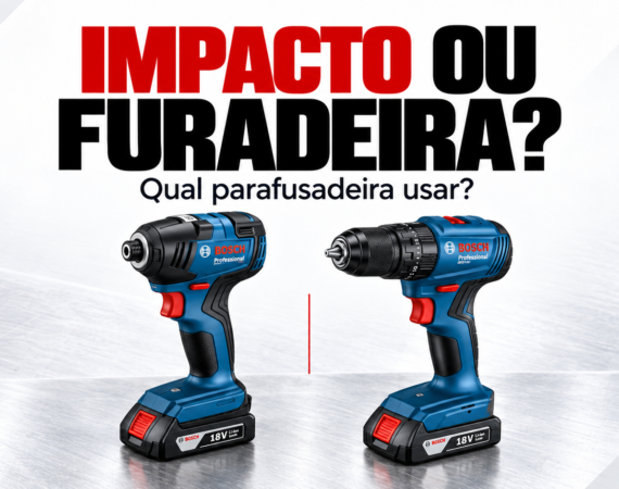 Ilustração editorial: parafusadeira de impacto e furadeira/parafusadeira Bosch, mostrando os diferentes porta-acessórios.