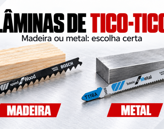 Ilustração editorial: lâmina de serra tico-tico para madeira e lâmina de dentes finos para metal.