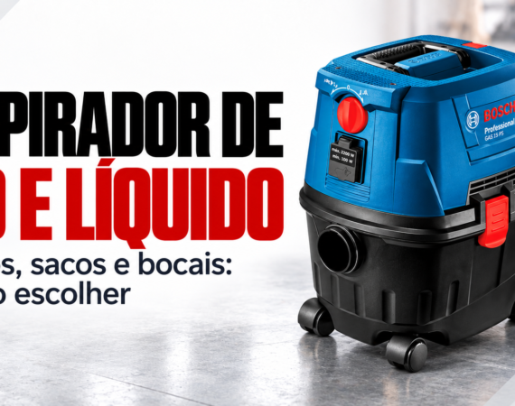 Ilustração editorial: aspirador Bosch de pó e líquido com o título Filtros, sacos e bocais: como escolher.