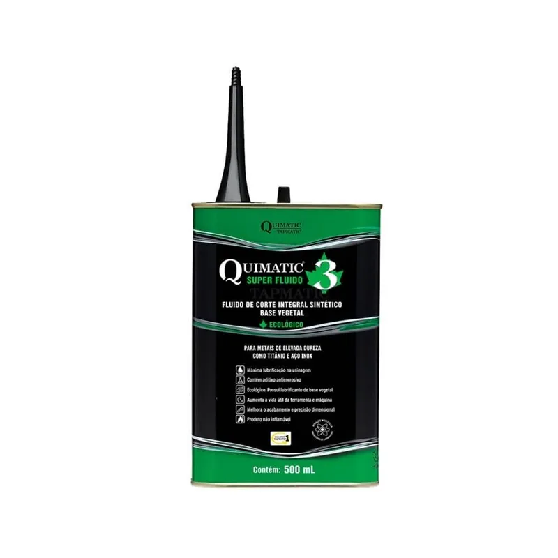 Embalagem verde e preta do Quimatic 3 Super Fluido de corte de 500 mL, com bico aplicador