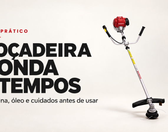Roçadeira Honda 4 tempos: gasolina, óleo e cuidados antes de usar. Capa com a UMK450 e cabeçote de nylon.